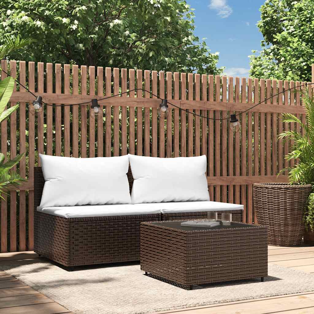 Set Mobili da Giardino 3 pz con Cuscini in Polyrattan Marrone | homemem39