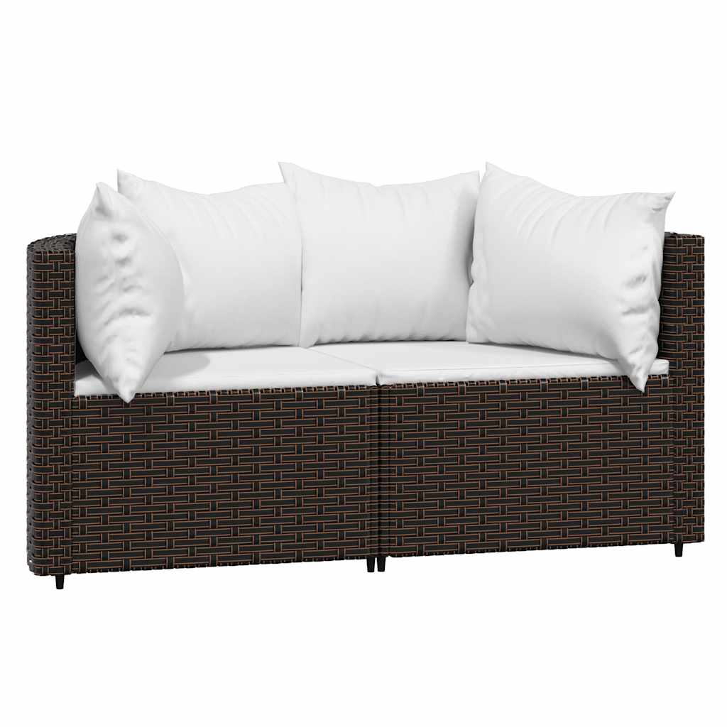 Divani Angolari da Giardino con Cuscini 2pz Polyrattan Marrone - homemem39