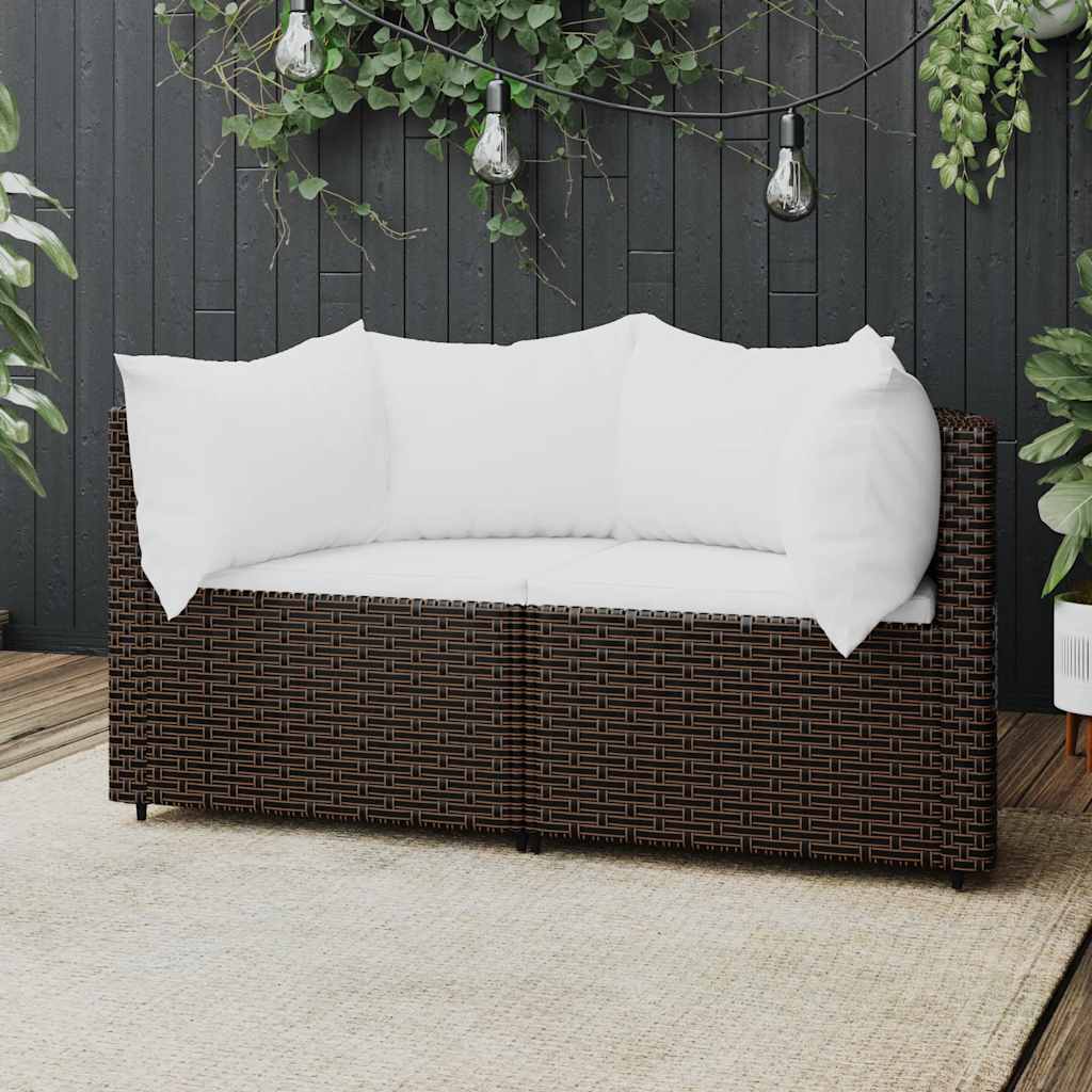 Divani Angolari da Giardino con Cuscini 2pz Polyrattan Marrone | homemem39