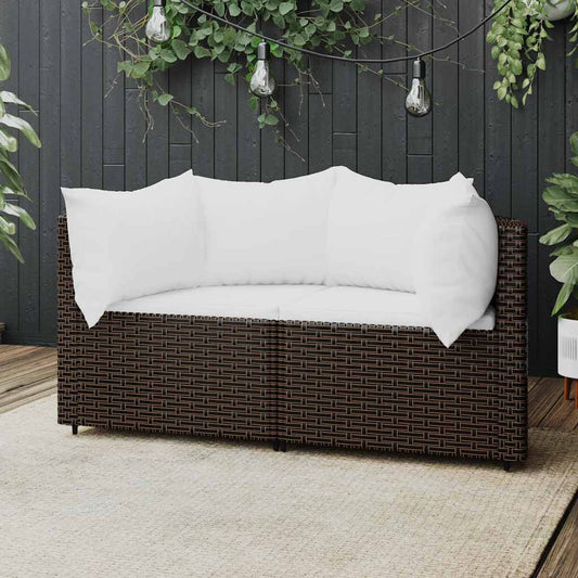 Divani Angolari da Giardino con Cuscini 2pz Polyrattan Marrone - homemem39