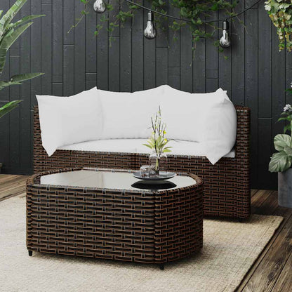 Set Mobili da Giardino 3 pz con Cuscini in Polyrattan Marrone | homemem39