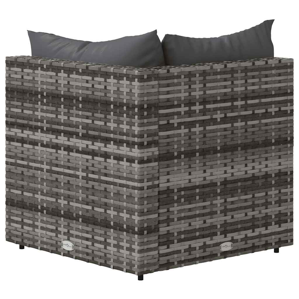 Divano Angolare da Giardino con Cuscini in Polyrattan Grigio | homemem39