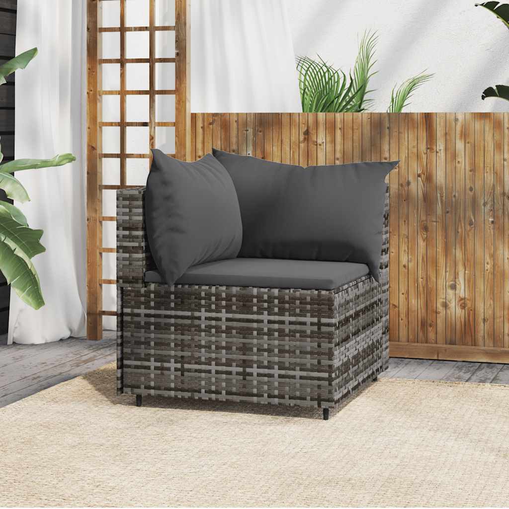 Divano Angolare da Giardino con Cuscini in Polyrattan Grigio | homemem39
