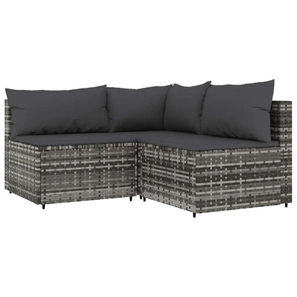 Set Divani da Giardino 3 pz con Cuscini in Polyrattan Grigio | homemem39