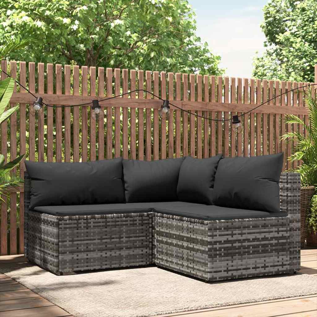 Set Divani da Giardino 3 pz con Cuscini in Polyrattan Grigio | homemem39