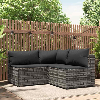 Set Divani da Giardino 3 pz con Cuscini in Polyrattan Grigio | homemem39