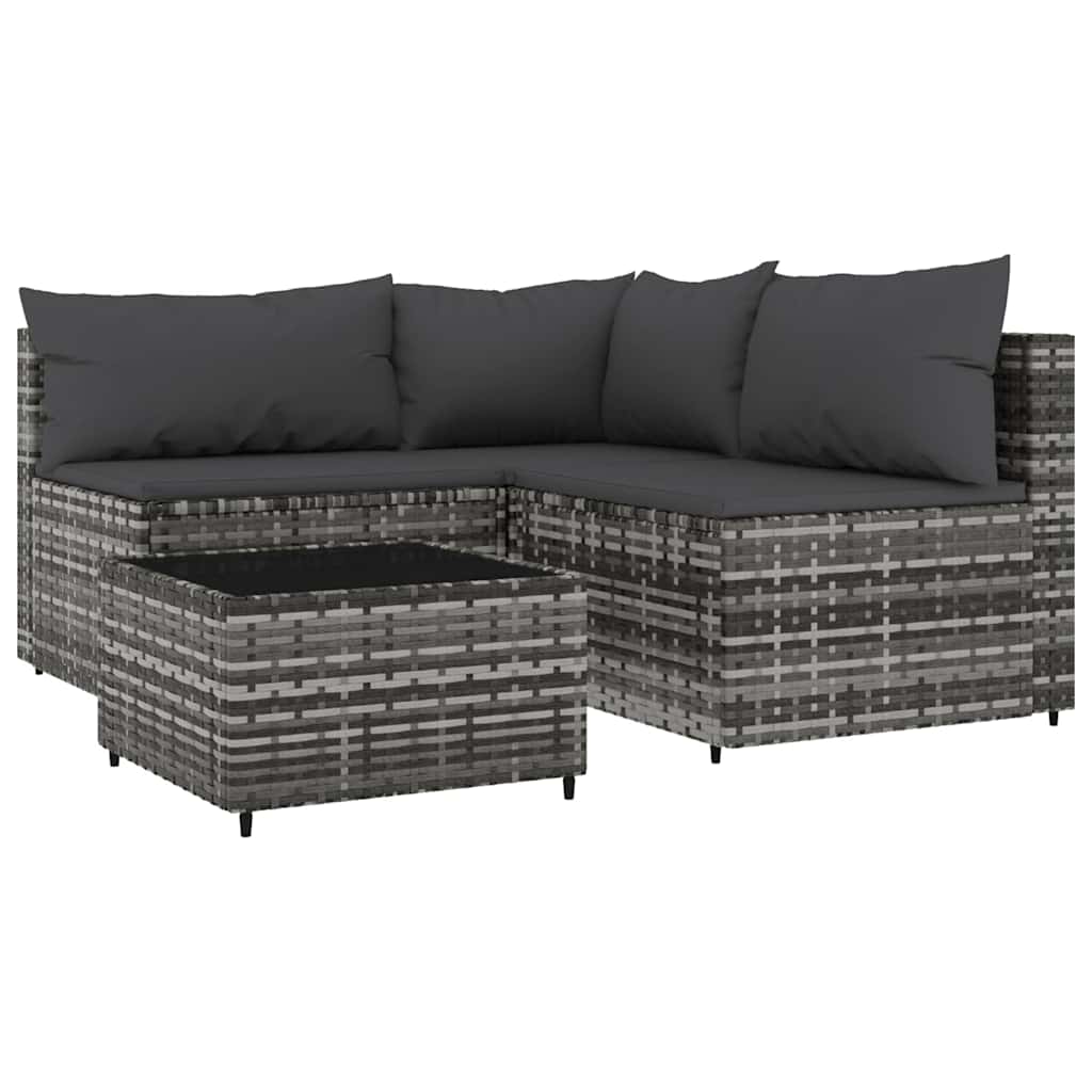 Set Divani da Giardino 4 pz con Cuscini in Polyrattan Grigio - homemem39