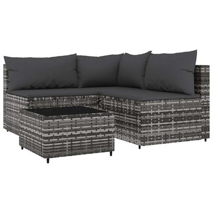 Set Divani da Giardino 4 pz con Cuscini in Polyrattan Grigio - homemem39