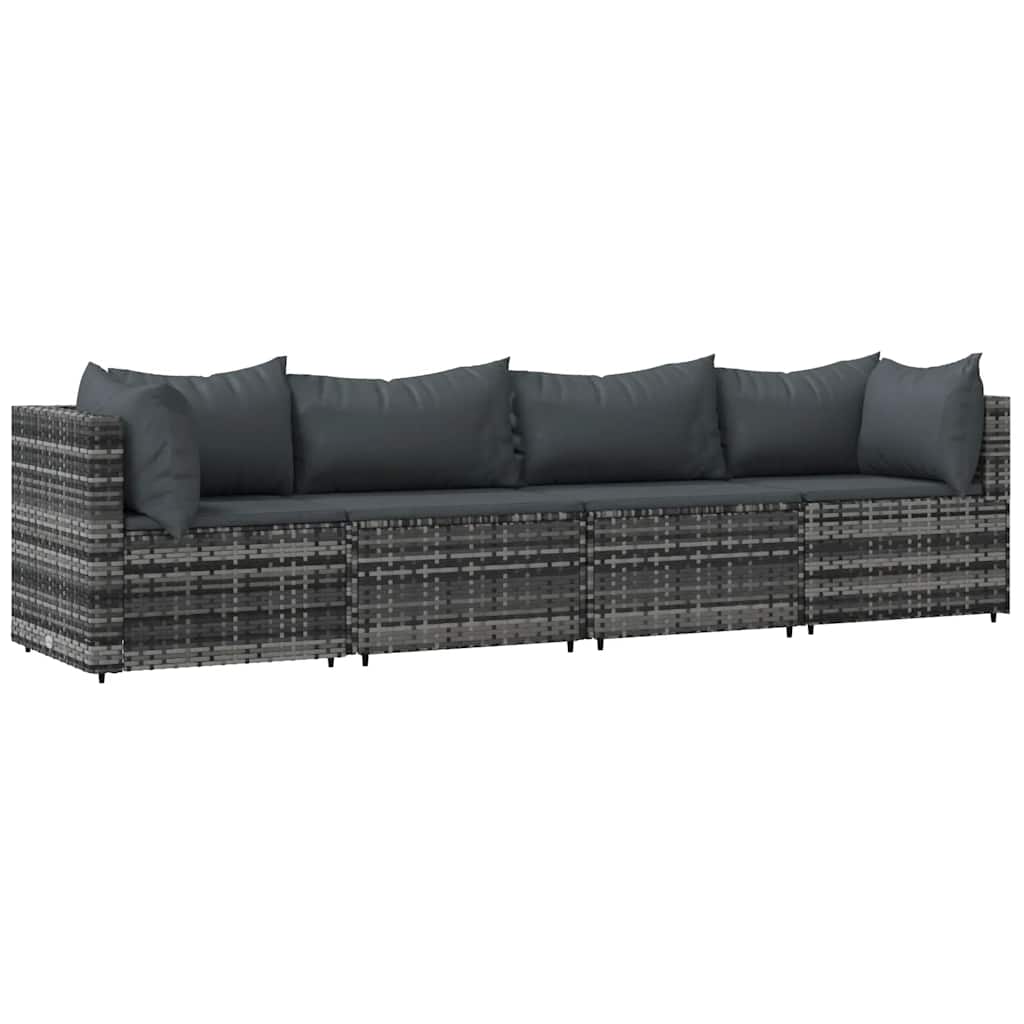 Set Divani da Giardino 4 pz con Cuscini in Polyrattan Grigio | homemem39