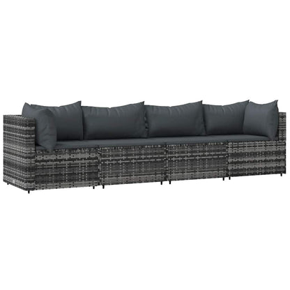 Set Divani da Giardino 4 pz con Cuscini in Polyrattan Grigio | homemem39