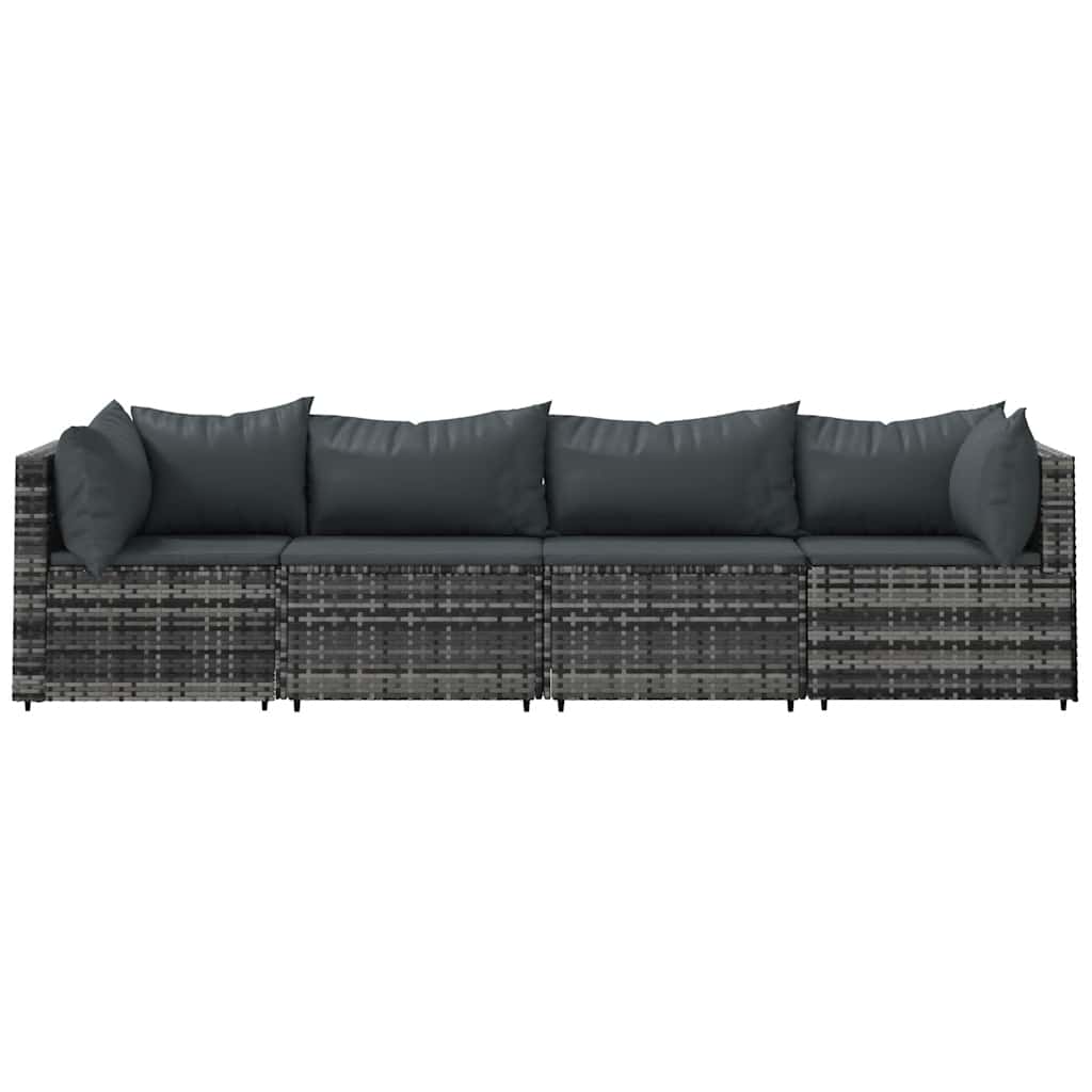 Set Divani da Giardino 4 pz con Cuscini in Polyrattan Grigio | homemem39