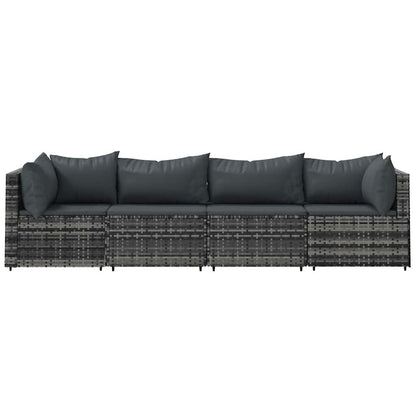 Set Divani da Giardino 4 pz con Cuscini in Polyrattan Grigio | homemem39