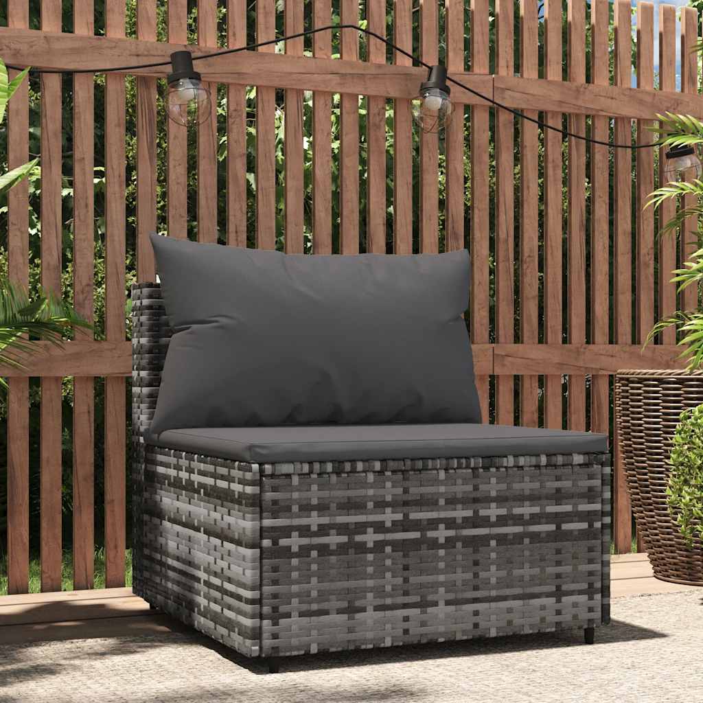 Divano Centrale da Giardino con Cuscini in Polyrattan Grigio | homemem39