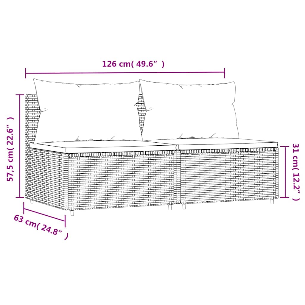 Divani Centrali da Giardino con Cuscini 2pz Polyrattan Grigio | homemem39