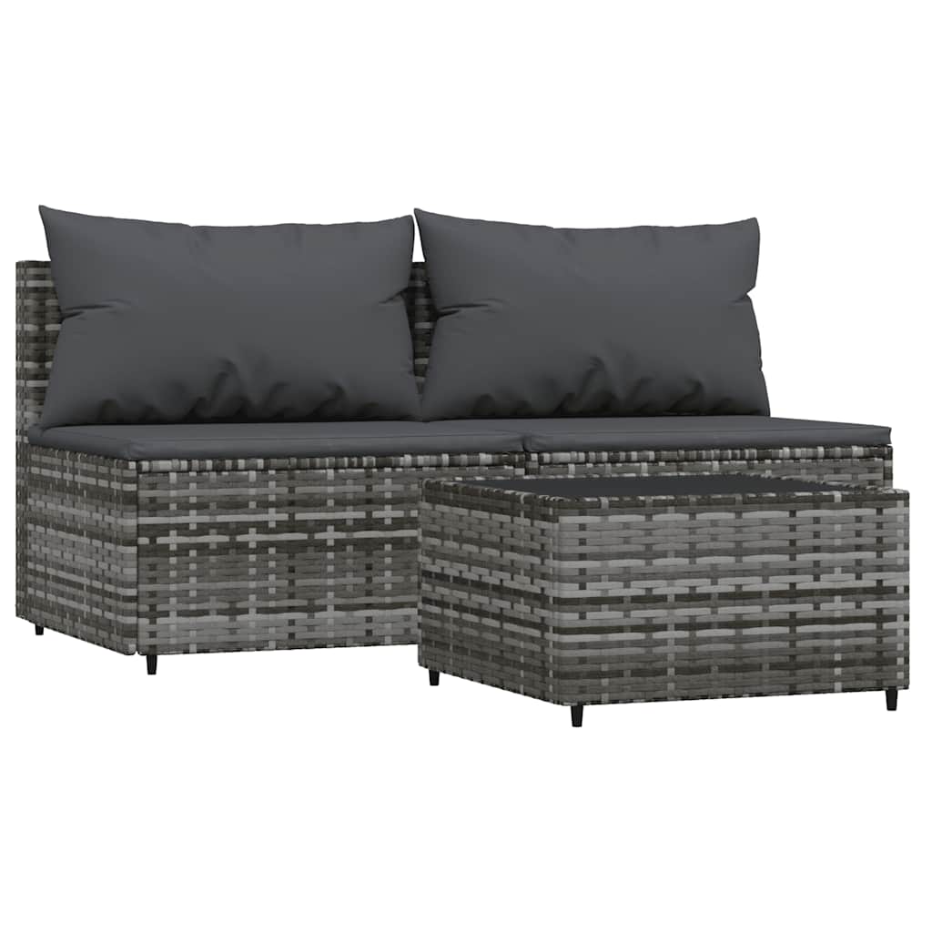 Set Divani da Giardino 3 pz con Cuscini in Polyrattan Grigio | homemem39
