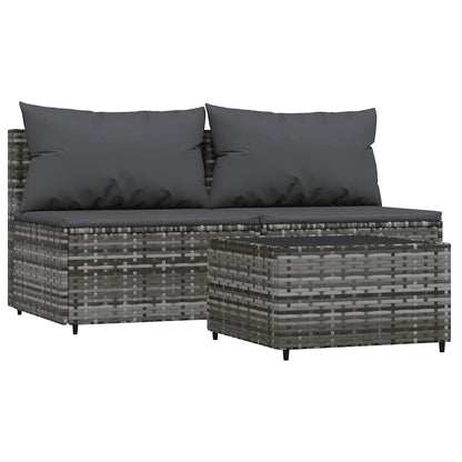 Set Divani da Giardino 3 pz con Cuscini in Polyrattan Grigio | homemem39