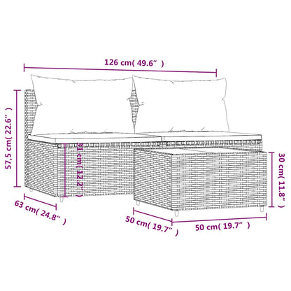 Set Divani da Giardino 3 pz con Cuscini in Polyrattan Grigio | homemem39