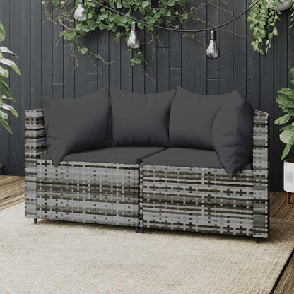 Divani Angolari da Giardino con Cuscini 2pz Polyrattan Grigio | homemem39