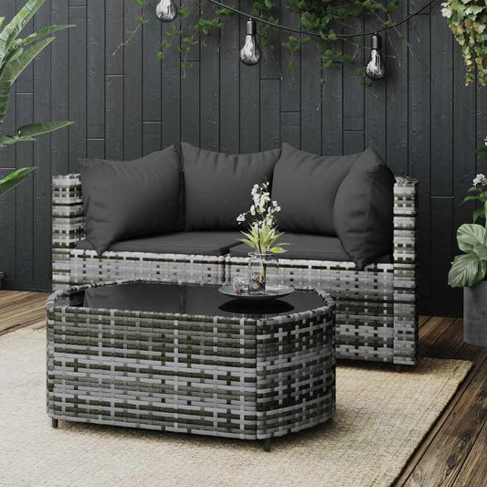 Set Divani da Giardino 3 pz con Cuscini in Polyrattan Grigio - homemem39