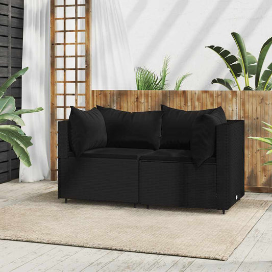 Divani Angolari da Giardino con Cuscini 2pz in Polyrattan Nero - homemem39