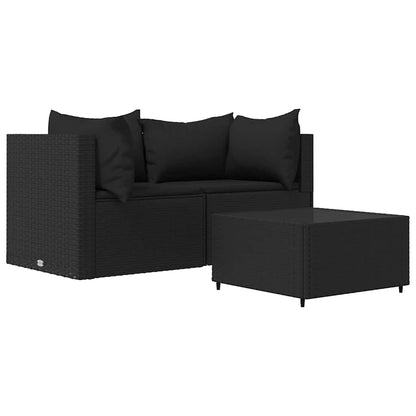Set Divani da Giardino 3 pz con Cuscini Nero in Polyrattan | homemem39