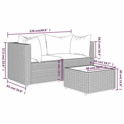 Set Divani da Giardino 3 pz con Cuscini Nero in Polyrattan | homemem39