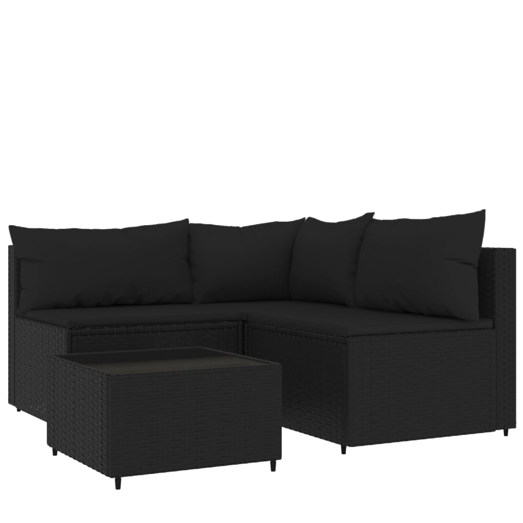 Set Divani da Giardino 4 pz con Cuscini Nero in Polyrattan - homemem39