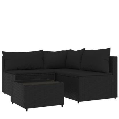 Set Divani da Giardino 4 pz con Cuscini Nero in Polyrattan - homemem39