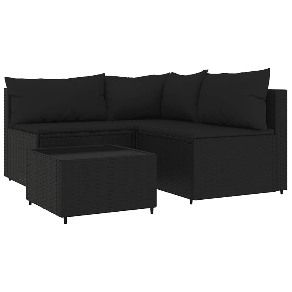 Set Divani da Giardino 4 pz con Cuscini Nero in Polyrattan