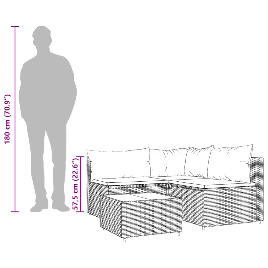 Set Divani da Giardino 4 pz con Cuscini Nero in Polyrattan