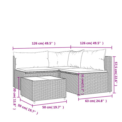 Set Divani da Giardino 4 pz con Cuscini Nero in Polyrattan - homemem39