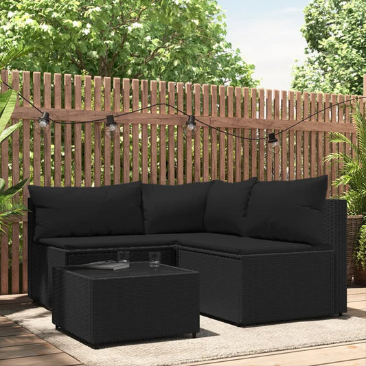 Set Divani da Giardino 4 pz con Cuscini Nero in Polyrattan - homemem39