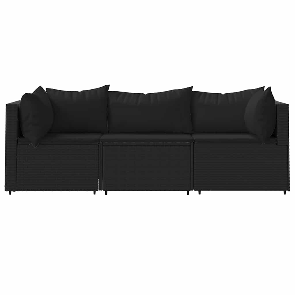 Set Divani da Giardino 3 pz con Cuscini Nero in Polyrattan | homemem39