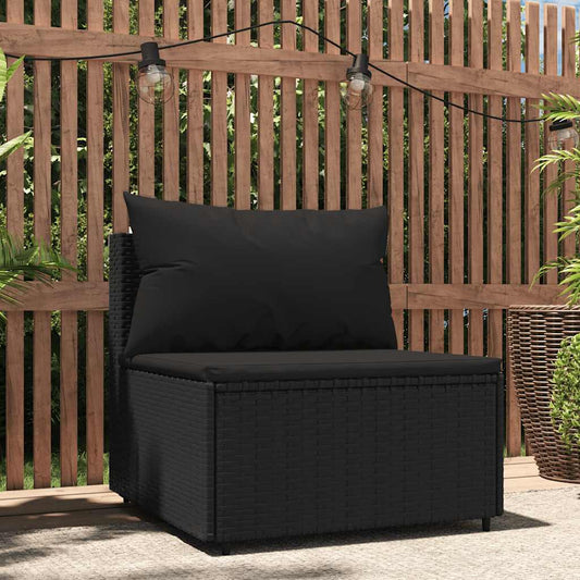 Divano Centrale da Giardino con Cuscini in Polyrattan Nero - homemem39