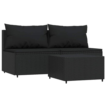Set Divani da Giardino 3 pz con Cuscini Nero in Polyrattan | homemem39