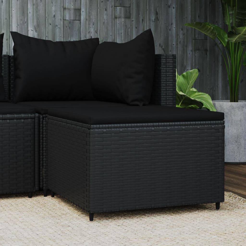 Poggiapiedi da Giardino con Cuscino in Polyrattan Nero - homemem39