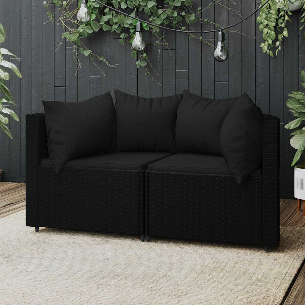 Divani Angolari da Giardino con Cuscini 2pz in Polyrattan Nero - homemem39