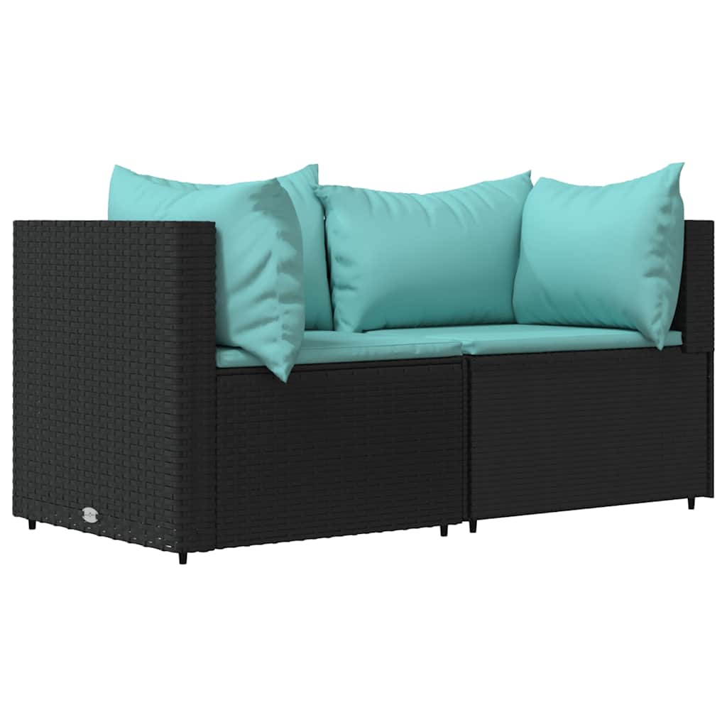 Divani Angolari da Giardino con Cuscini 2pz in Polyrattan Nero | homemem39