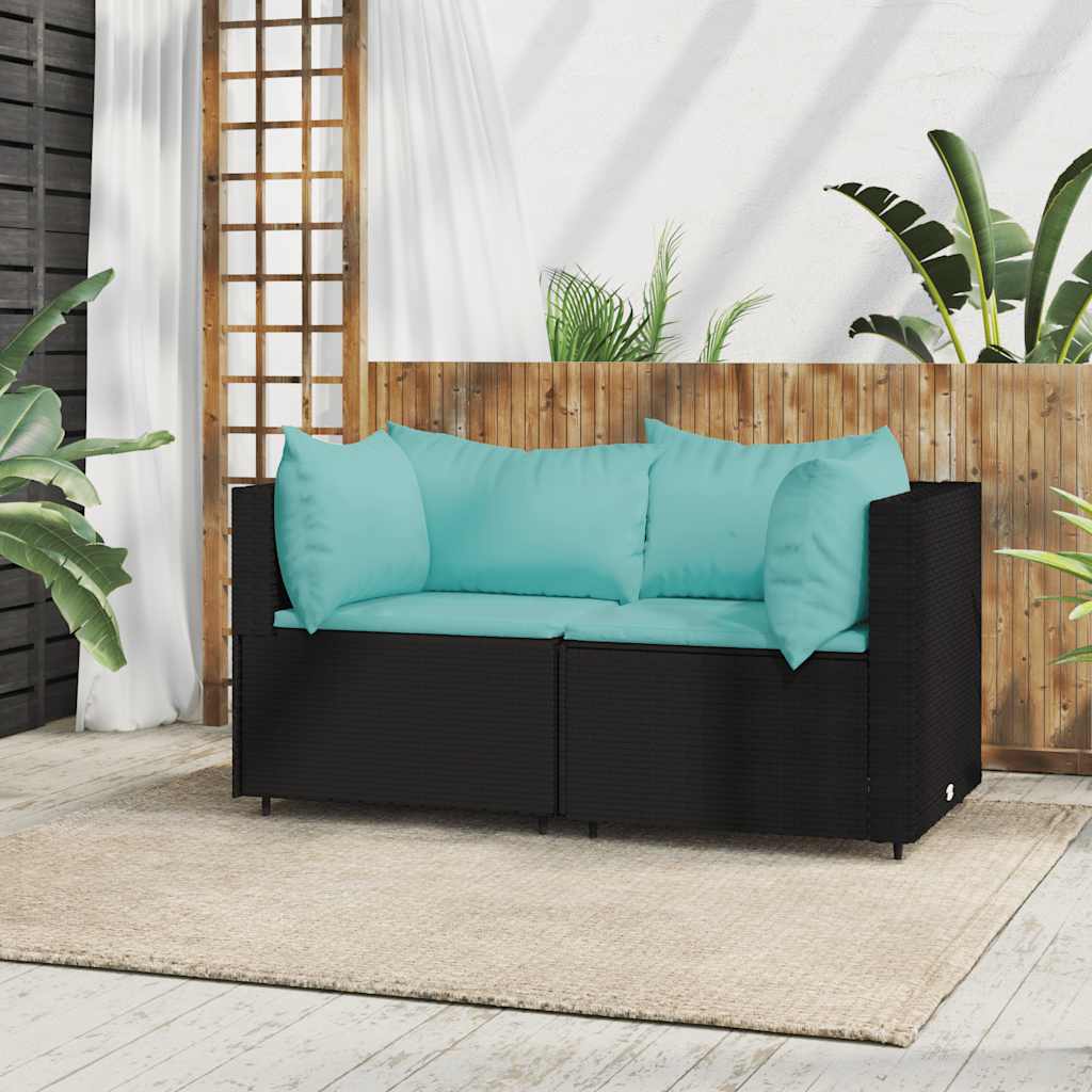 Divani Angolari da Giardino con Cuscini 2pz in Polyrattan Nero | homemem39