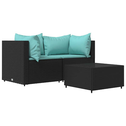 Set Divani da Giardino 3 pz con Cuscini Nero in Polyrattan | homemem39