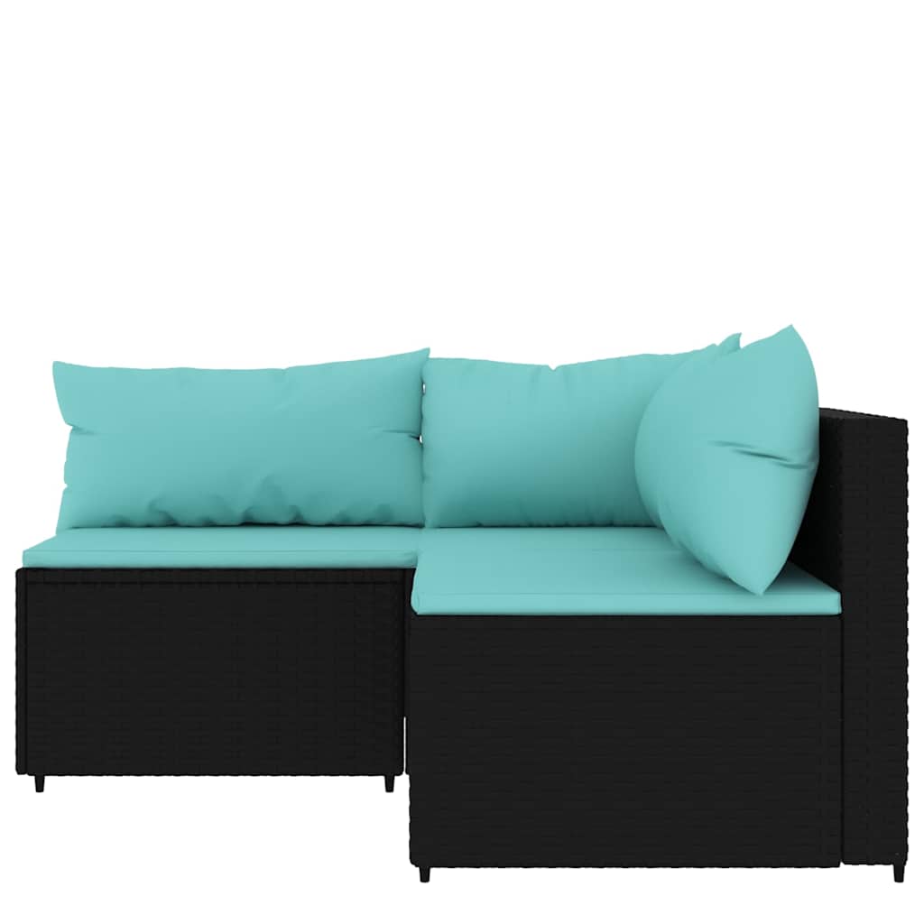 Set Divani da Giardino 3 pz con Cuscini Nero in Polyrattan | homemem39
