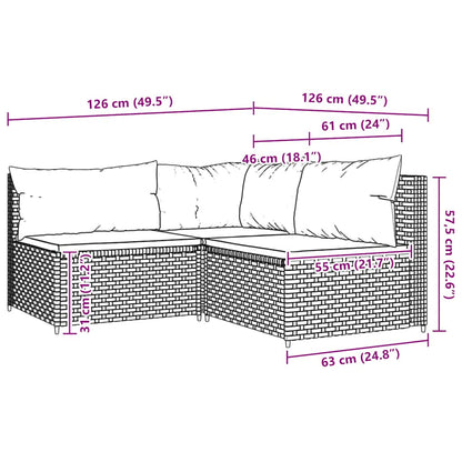 Set Divani da Giardino 3 pz con Cuscini Nero in Polyrattan | homemem39