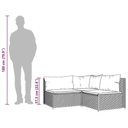 Set Divani da Giardino 3 pz con Cuscini Nero in Polyrattan | homemem39
