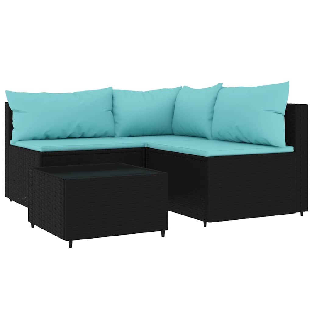 Set Divani da Giardino 4 pz con Cuscini Nero in Polyrattan | homemem39