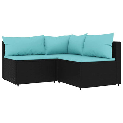 Set Divani da Giardino 4 pz con Cuscini Nero in Polyrattan | homemem39