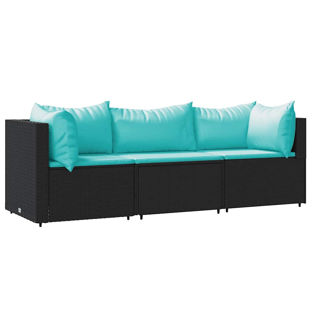 Set Divani da Giardino 3 pz con Cuscini Nero in Polyrattan | homemem39