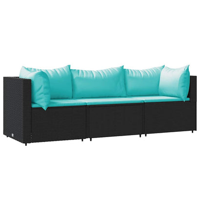 Set Divani da Giardino 3 pz con Cuscini Nero in Polyrattan | homemem39