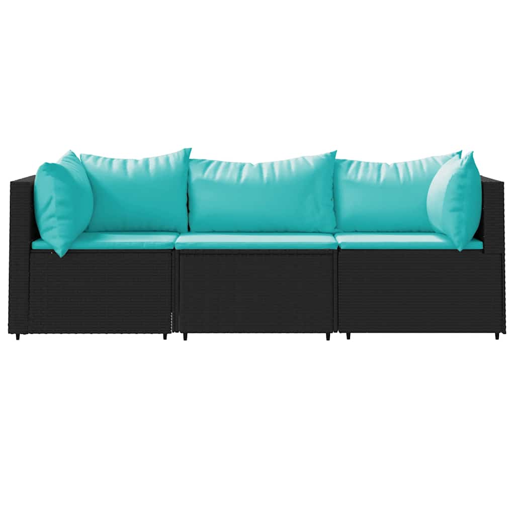 Set Divani da Giardino 3 pz con Cuscini Nero in Polyrattan | homemem39