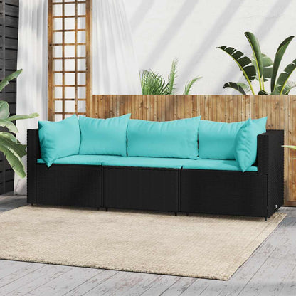 Set Divani da Giardino 3 pz con Cuscini Nero in Polyrattan | homemem39