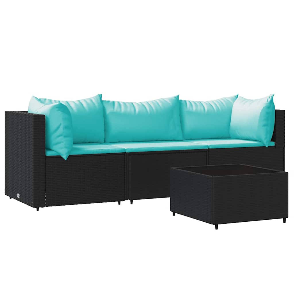 Set Divani da Giardino 4 pz con Cuscini Nero in Polyrattan | homemem39